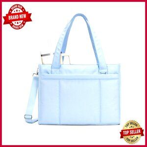 Puffer Boxy Tote Bag with Laptop Compartment, Cup Holder, Luggage Strap